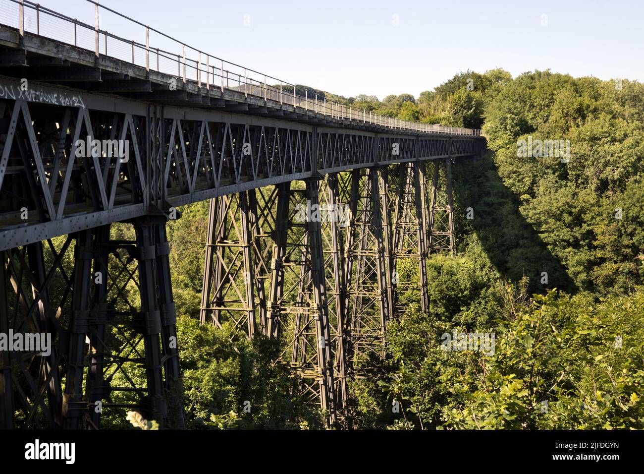 Meldon Viaduct vicino a Okehampton, un'ex struttura ferroviaria ora parte del percorso ciclabile Granite Way intorno a Dartmoor, Devon. Foto Stock