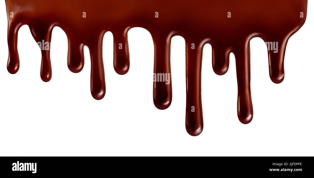 Gocce di cioccolato. Cioccolato liquido isolato su sfondo bianco. Foto Stock