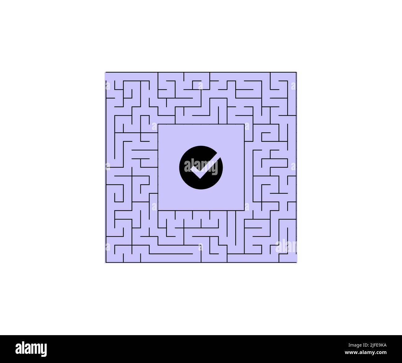 Labirinto con ingresso ed uscita, logo Maze Challenge. Gioco di labirinto linea. Disegno e illustrazione vettoriale di media complessità. Illustrazione Vettoriale