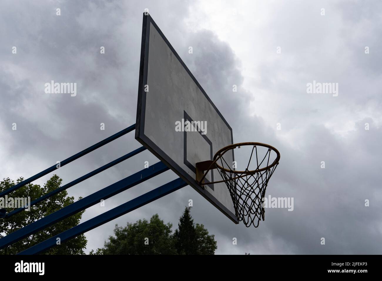 Canestro da basket in una foresta Foto Stock