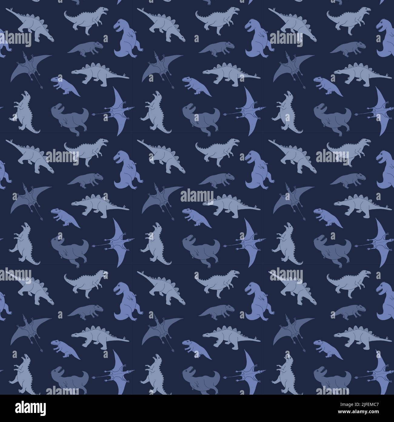 Dino Seamless Pattern, Cute Cartoon Dinosaurs Doodles Vector Illustration. Illustrazione Vettoriale