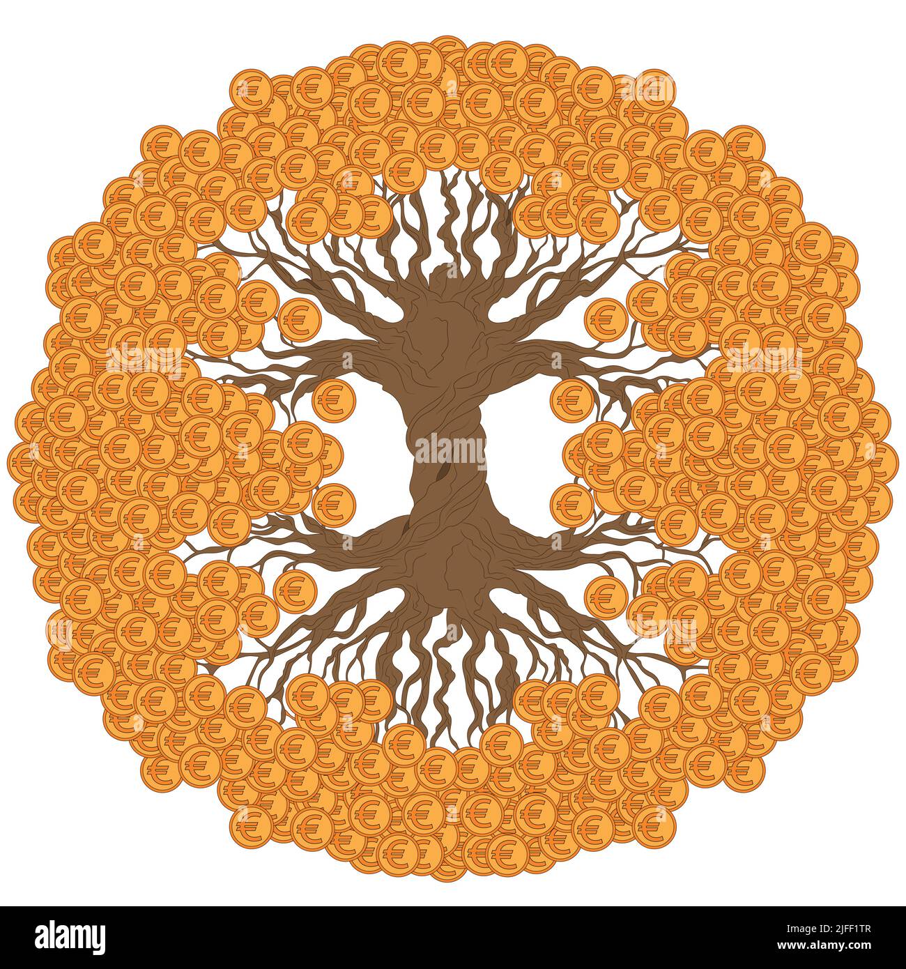 Albero di denaro con monete IN EURO. Un tradizionale feng shui simbolo per attrarre ricchezza e prosperità. Illustrazione a colori. Illustrazione Vettoriale Albero di denaro con monete IN EURO. Un tradizionale feng shui simbolo per attrarre ricchezza e prosperità. Illustrazione a colori. Illustrazione Vettoriale