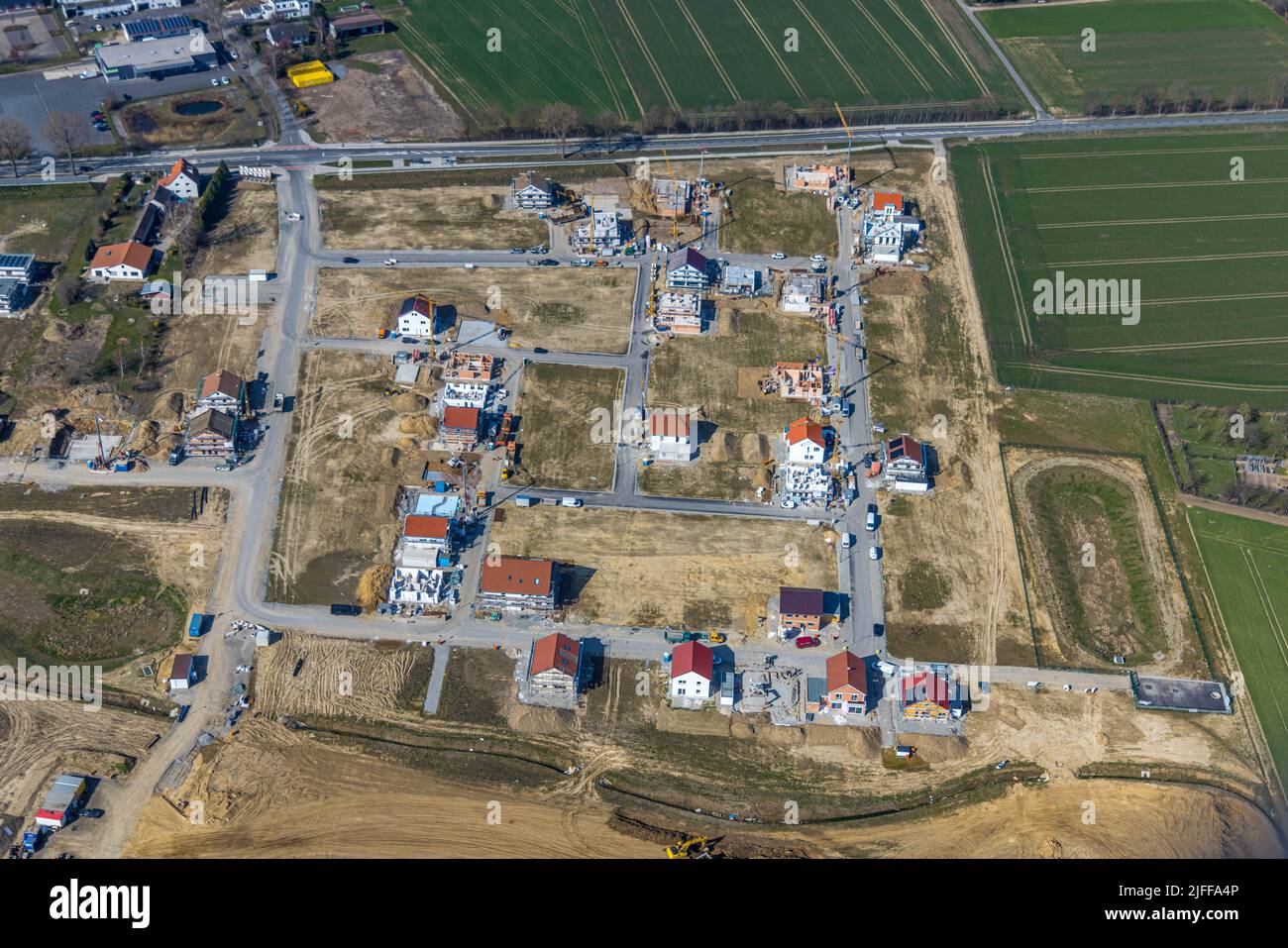 Vista aerea, zona di costruzione New Soest Nord tra Oestinghauser Landstraße e Weslarner Weg, Walburger, Soest, Soester Börde, Renania settentrionale-Westph Foto Stock