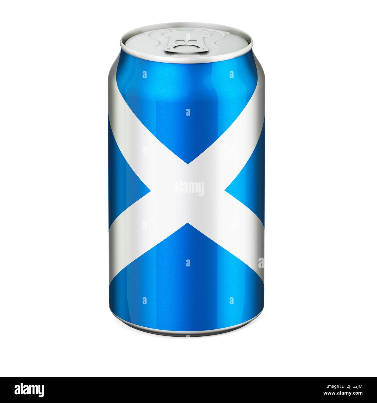 Bandiera scozzese dipinta sulla lattica metallica della bevanda. 3D rendering isolato su sfondo bianco Foto Stock