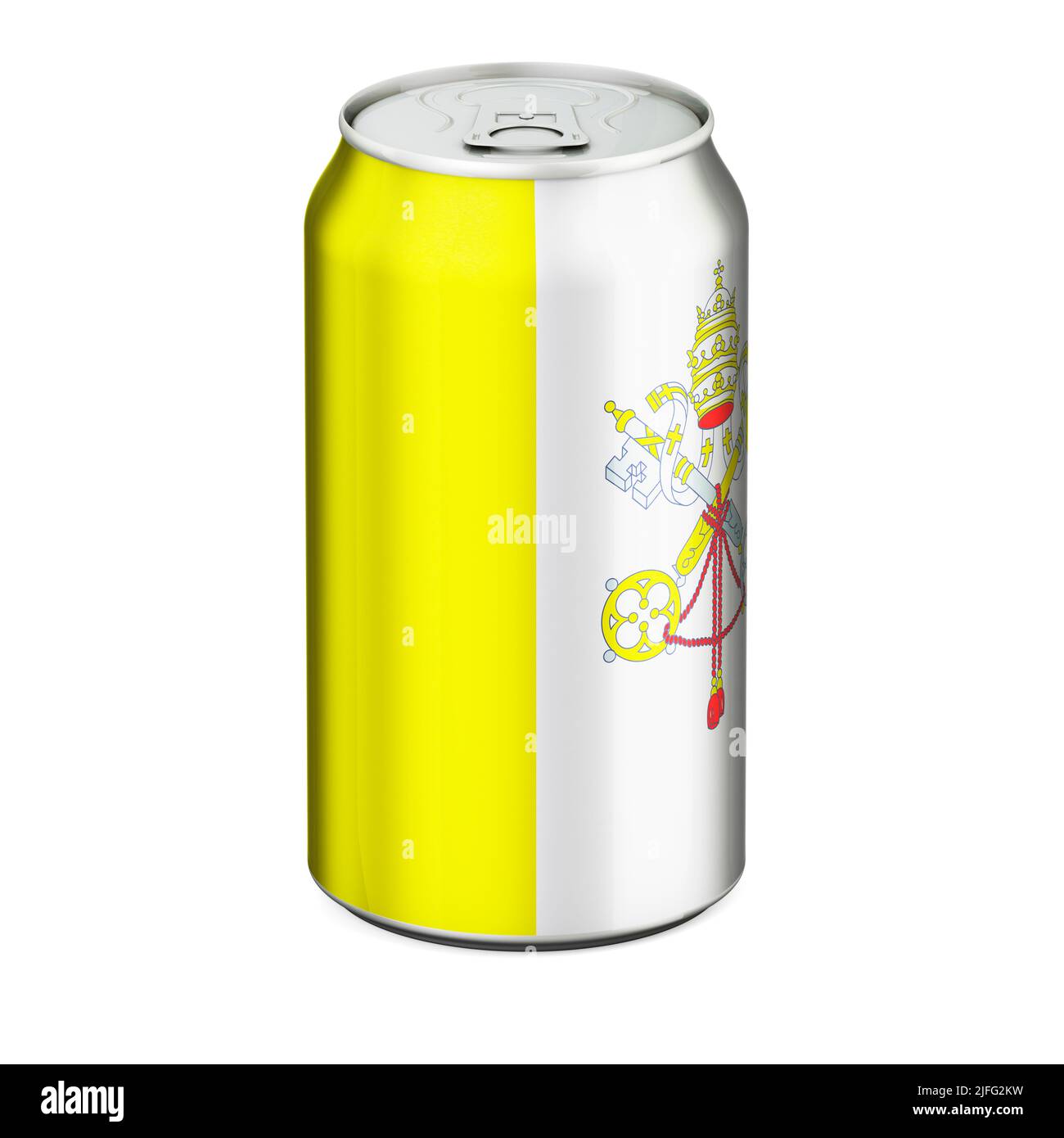 Bandiera del Vaticano dipinta sulla lattica metallica della bevanda. 3D rendering isolato su sfondo bianco Foto Stock