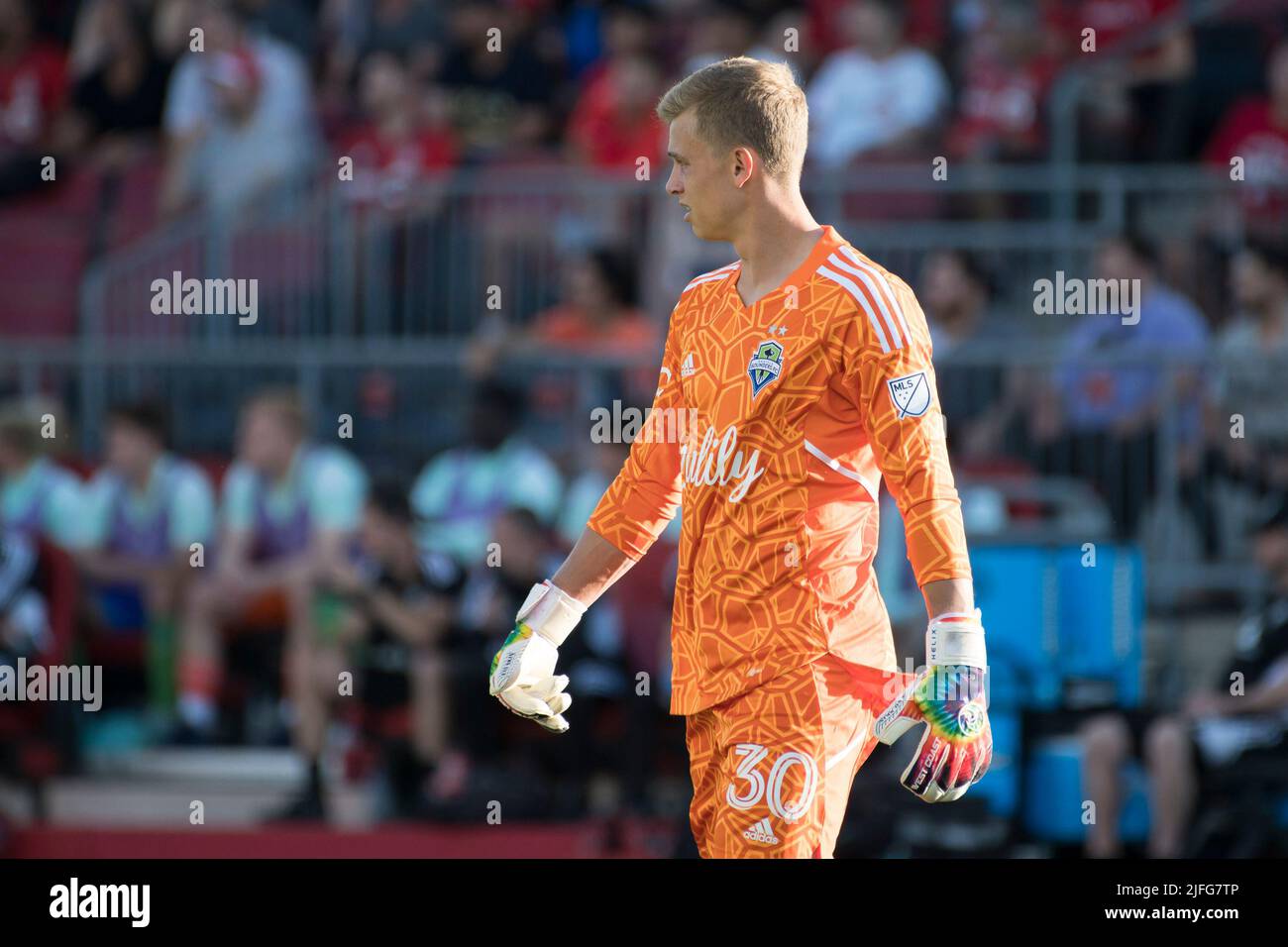 Toronto, Canada. 02nd luglio 2022. Stefan Cleveland (30) in azione durante la partita MLS tra il Toronto FC e il Seattle Sounders FC al BMO Field di Toronto. Il gioco si è concluso nel 2-0 per il Seattle Sounders FC. (Foto di Angel Marchini/SOPA Images/Sipa USA) Credit: Sipa USA/Alamy Live News Foto Stock