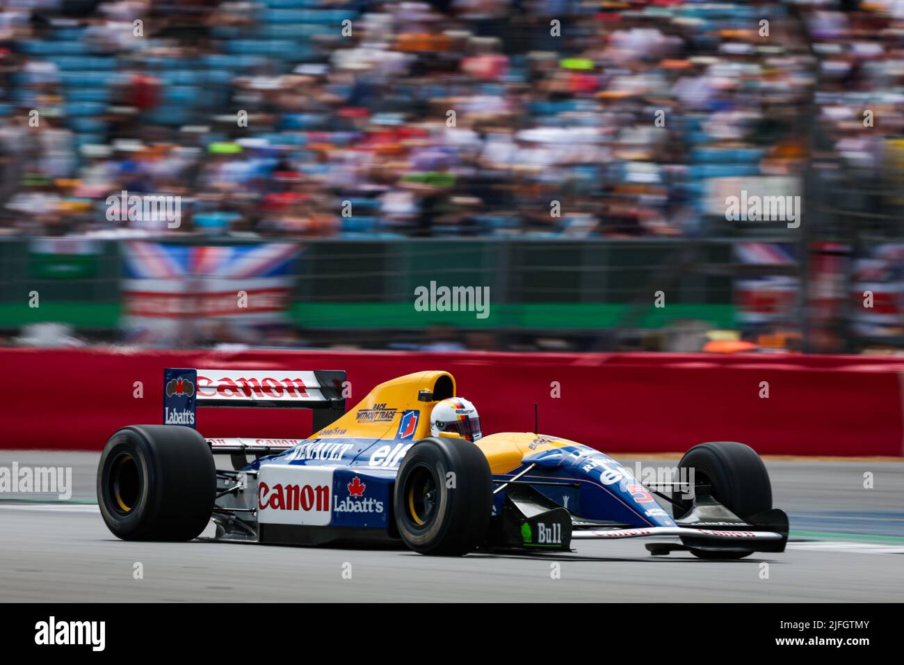 Silverstone, Regno Unito. 3rd luglio 2022. VETTEL Sebastian (ger), in azione al volante della 1992 Williams FW14B di Nigel Mansell, durante il Gran Premio di Formula 1 Lenovo 2022, 10th round del Campionato Mondiale di Formula uno FIA 2022, sul circuito di Silverstone, dal 1 al 3 luglio 2022 a Silverstone, Regno Unito - Photo Florent Gooden / DPPI Credit: DPPI Media/Alamy Live News Foto Stock