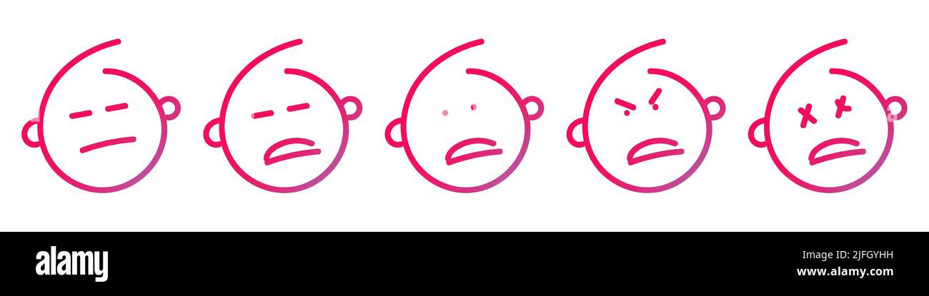 Emoji colorati volti tristi. Disegno vettoriale di Doodle emoji, icona di faccia triste. Illustrazione vettoriale su sfondo trasparente. Illustrazione Vettoriale