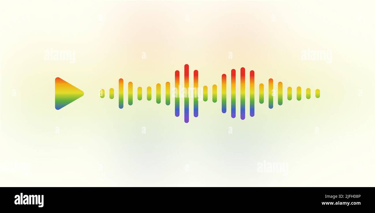 Audio voce colorata onda dei messaggi con pulsante di riproduzione in messeger. Il concetto di persone che comunicano tramite l'app mobile. Illustrazione vettoriale per un Web Illustrazione Vettoriale