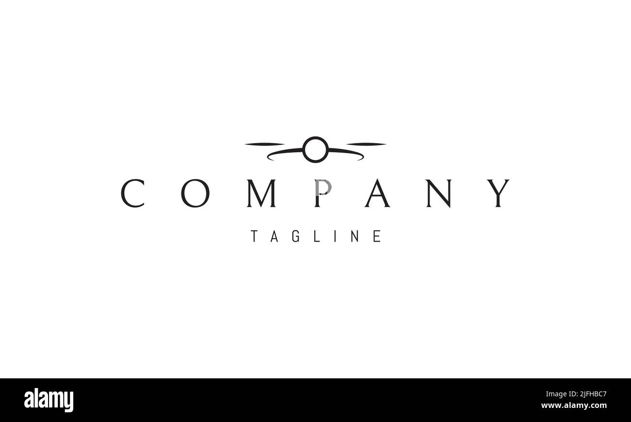 Logo vettoriale su cui un'immagine astratta di un drone in uno stile lineare minimalista. Illustrazione Vettoriale