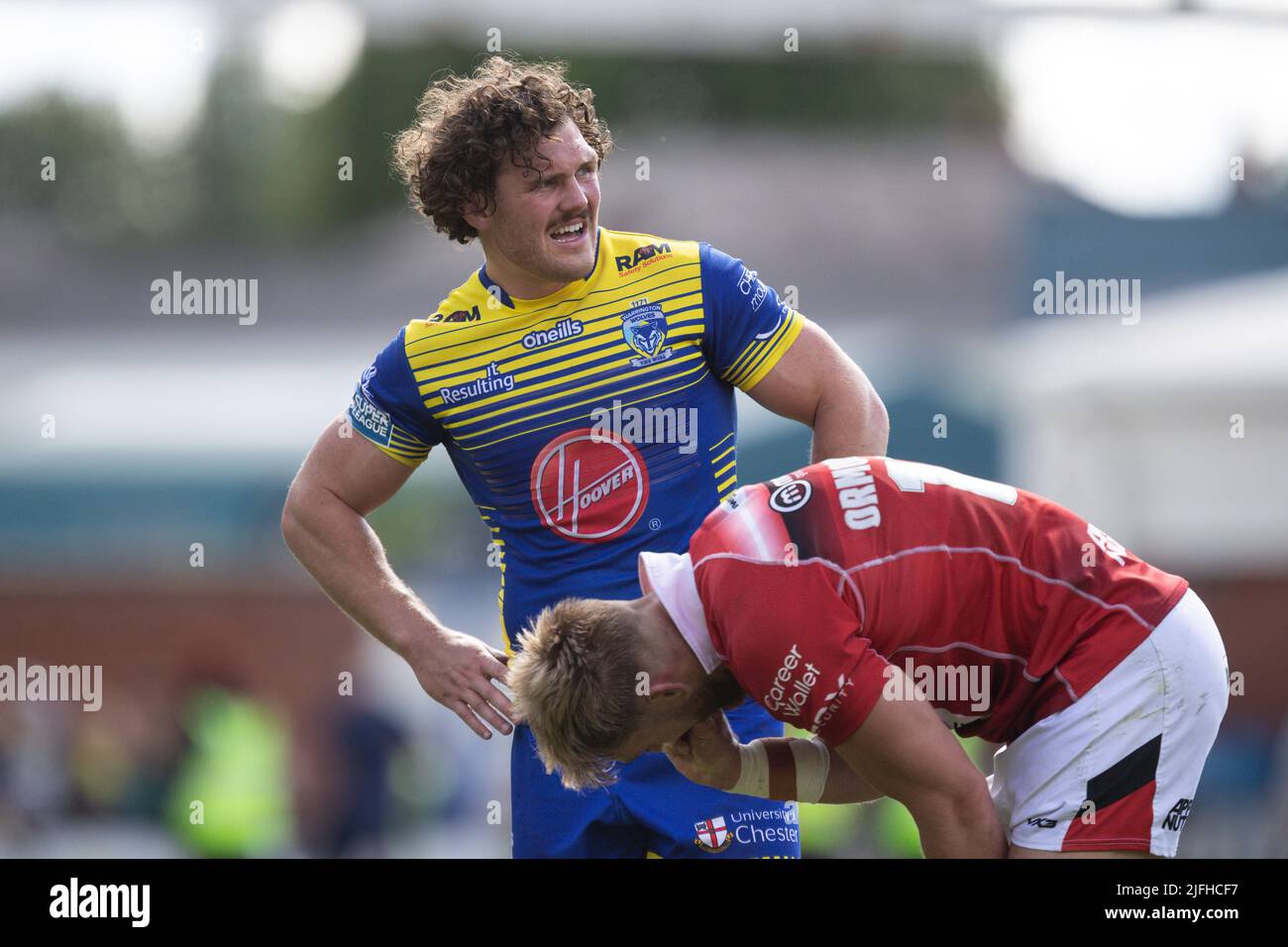 Rob Mulhern #19 di Warrington Wolves a tempo pieno dopo aver visto Side ottenere battuto 24-32 contro Salford Foto Stock