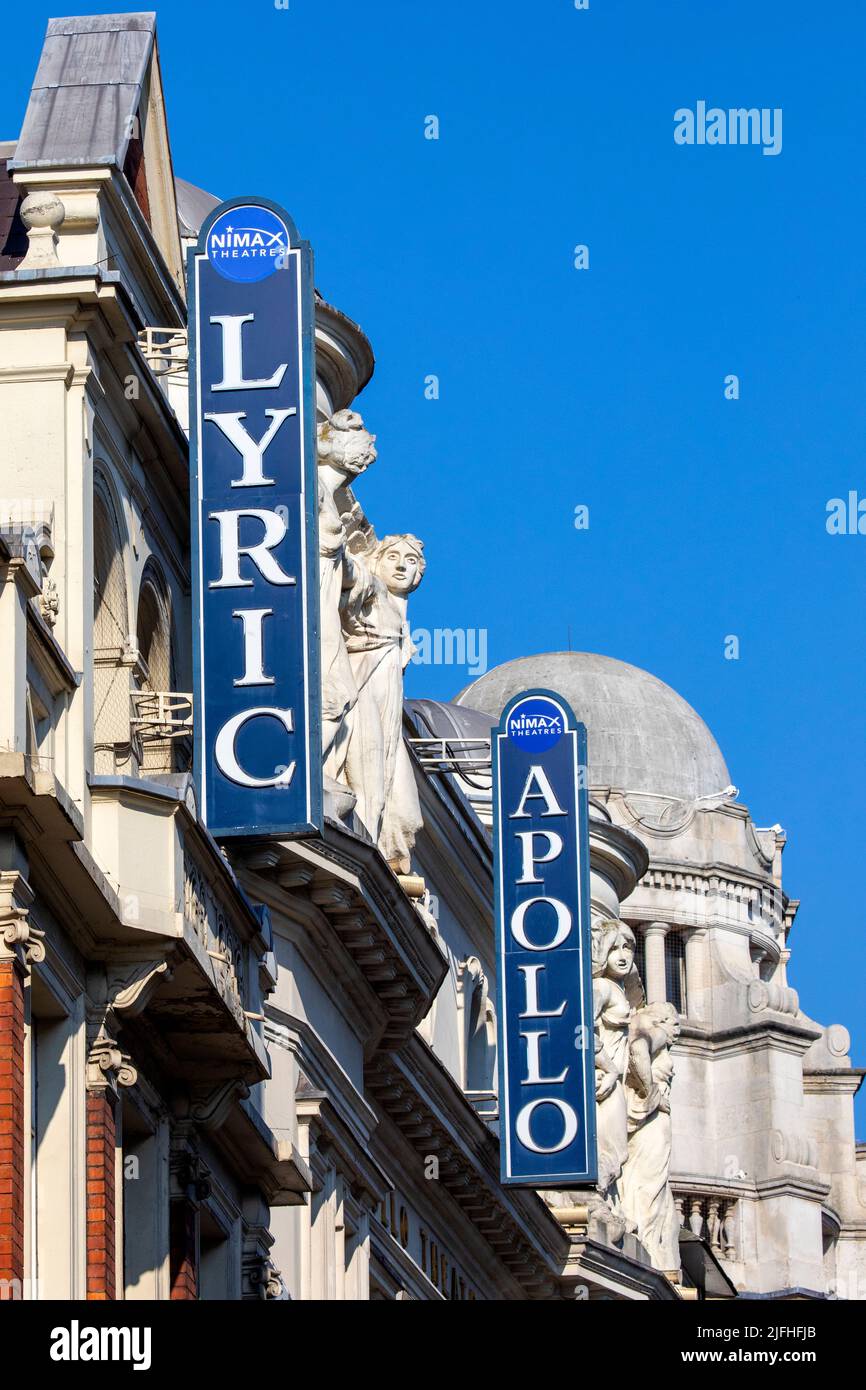 Londra, Regno Unito - Marzo 8th 2022: Il Teatro Lirico e l'Apollo Theatre, situato su Shaftesbury Avenue a Londra, Regno Unito. Foto Stock