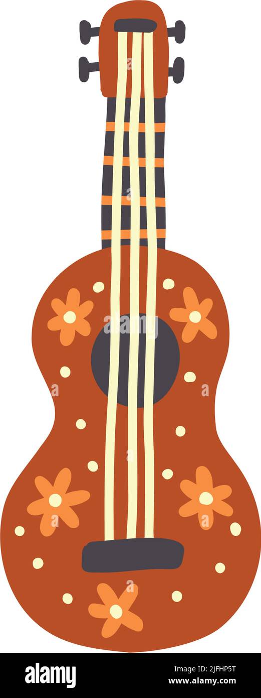 Strumento musicale messicano ukulele chitarra clientela. Bambini design isolato elemento vettore doodle ingenuo illustrazione d'arte Illustrazione Vettoriale