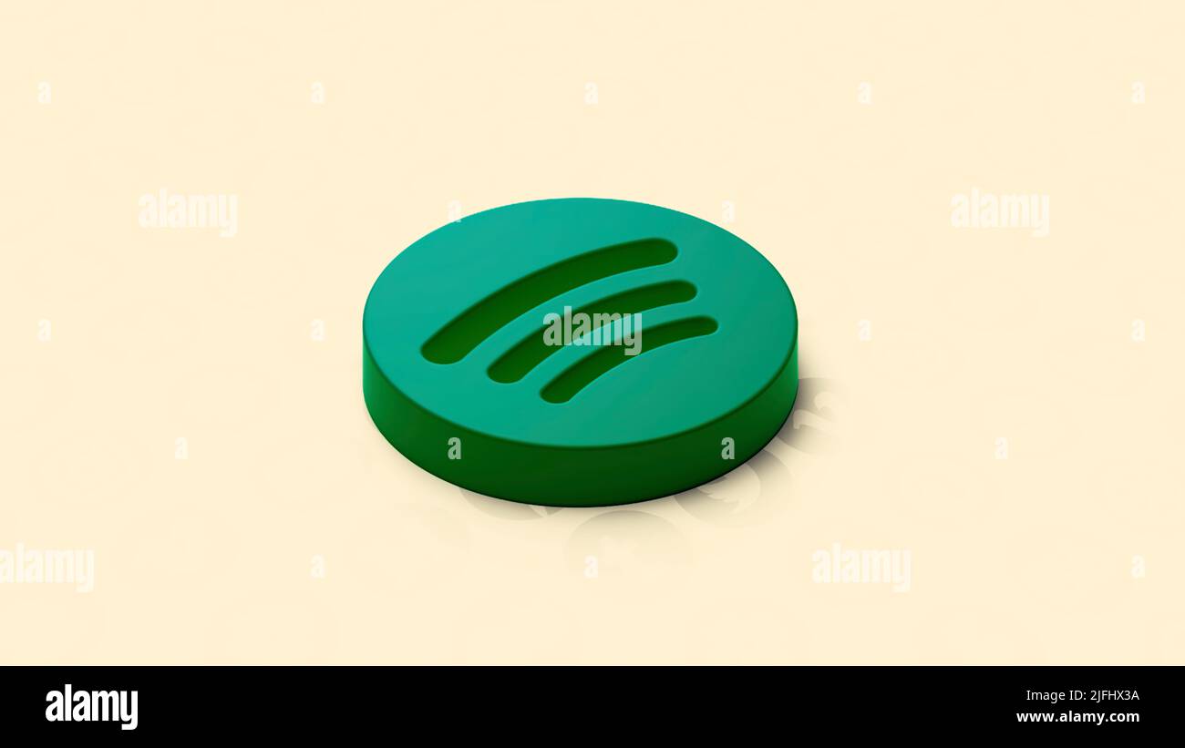 App Bright spotify.Motion. Un'applicazione per l'ascolto di musica su sfondo chiaro. Foto Stock