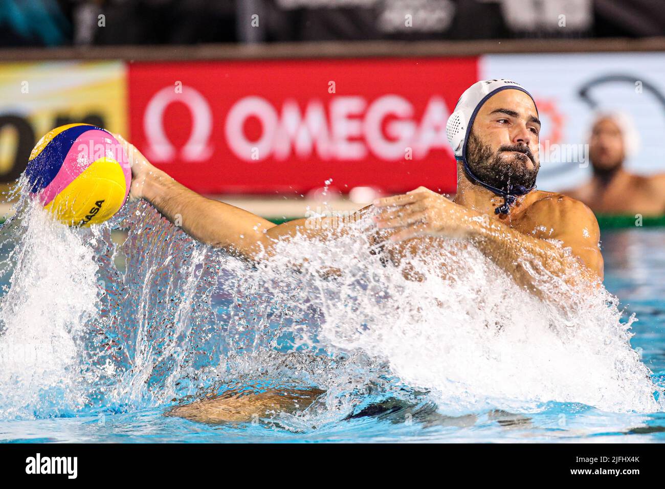 BUDAPEST, UNGHERIA - LUGLIO 3: Francesco di Fulvio d'Italia durante i Campionati Mondiali FINA Budapest 2022 - incontro finale di polo d'acqua maschile tra Italia e Spagna al complesso di nuoto Alfred Hajos il 3 Luglio 2022 a Budapest, Ungheria (Foto di Albert ten Hove/Orange Pictures) Foto Stock