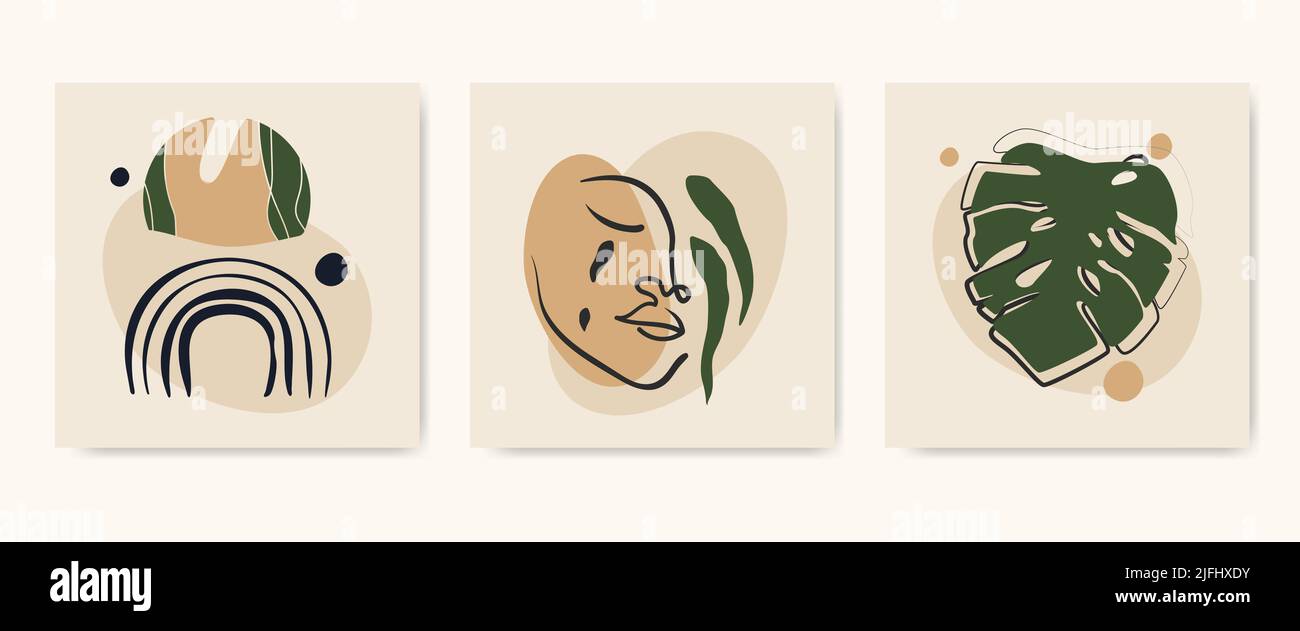 Set di illustrazioni estetiche astratte minimalistiche. Decorazioni in stile moderno. Illustrazione Vettoriale
