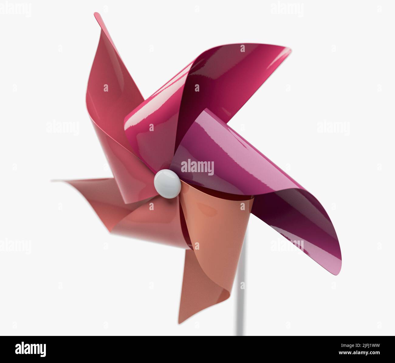 Un mulino a vento con ruota a spillo giocattolo regolare con palette di plastica colorate su un bastone su uno sfondo isolato - 3D rendering Foto Stock