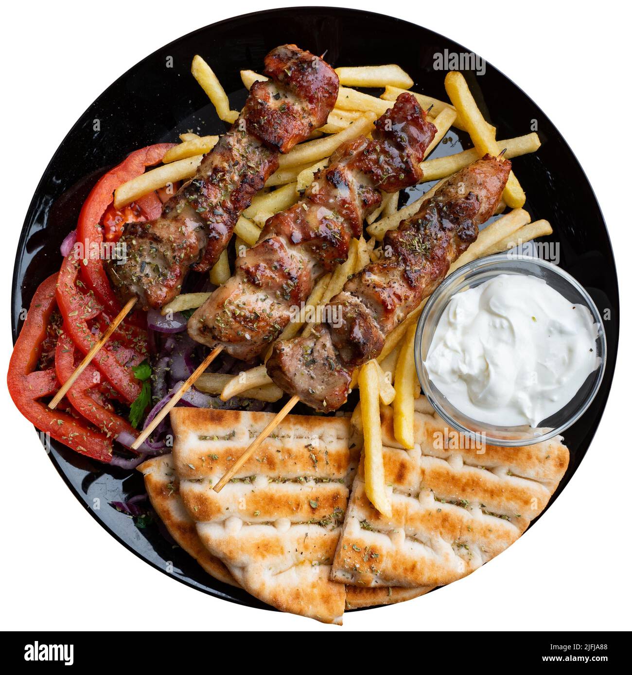 Cucina albanese, shish kebab con verdure Foto Stock