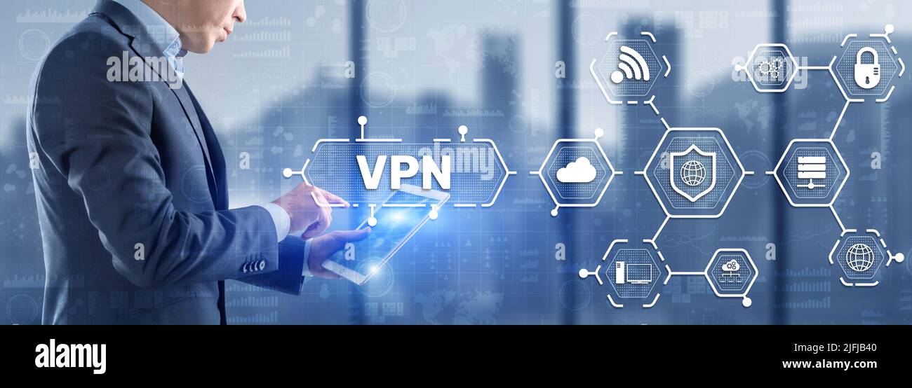 VPN di rete privata virtuale. Offre agli utenti privacy, anonimato e sicurezza creando una connessione di rete privata su una rete pubblica Foto Stock