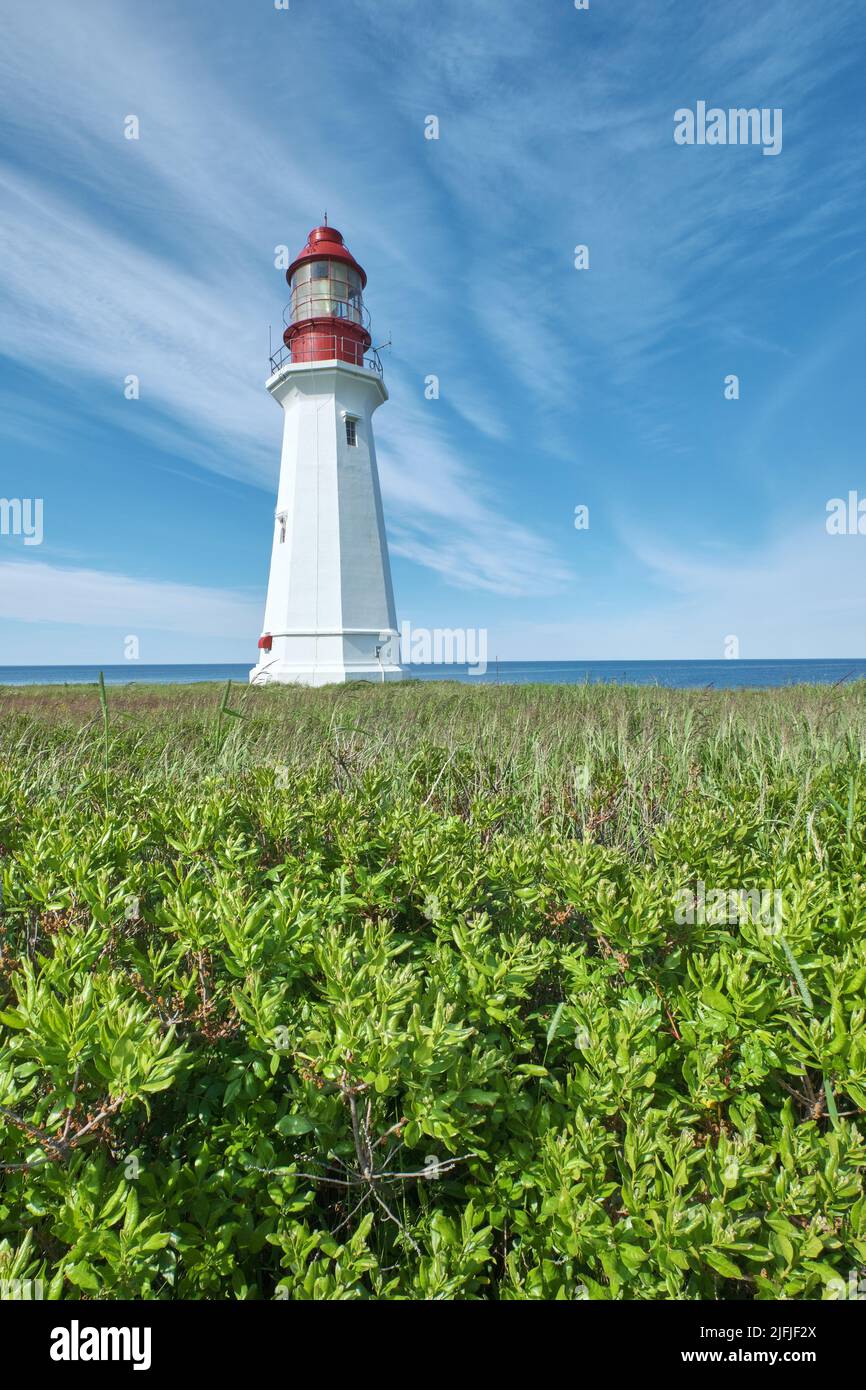 Il faro di Low Point si trova vicino a New Victoria Nova Scotia e segna l'ingresso orientale al porto di Sydney. Ancora in funzione oggi è acceso Foto Stock