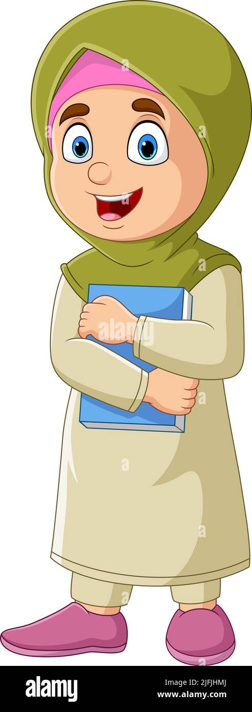 Fumetto ragazza musulmana in possesso di un libro Illustrazione Vettoriale