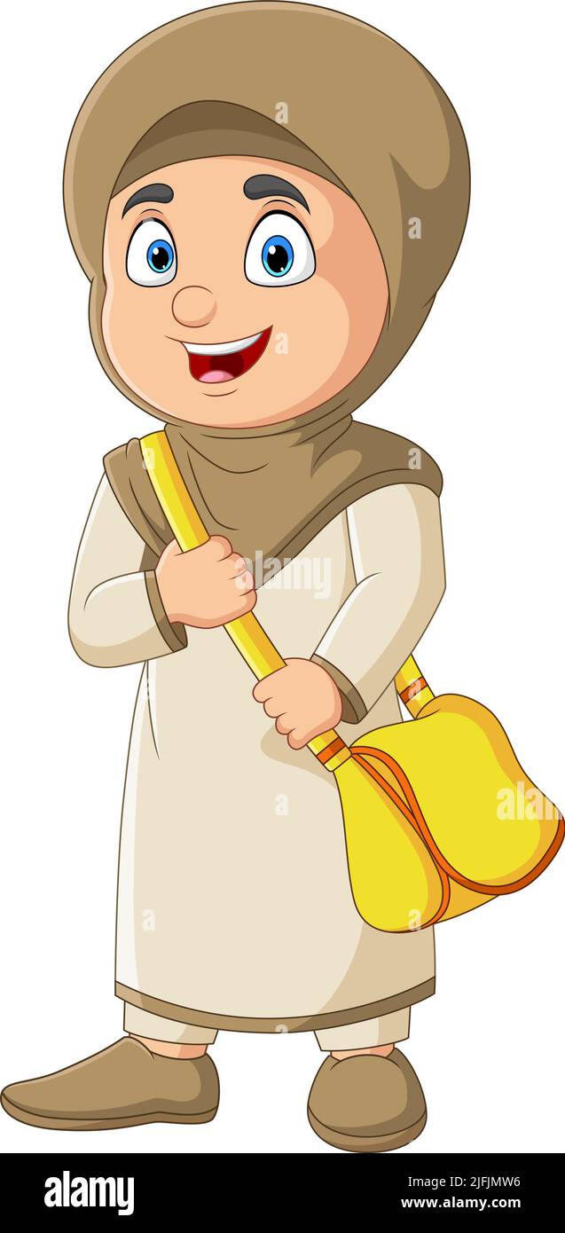 Fumetto musulmana con zaino Illustrazione Vettoriale