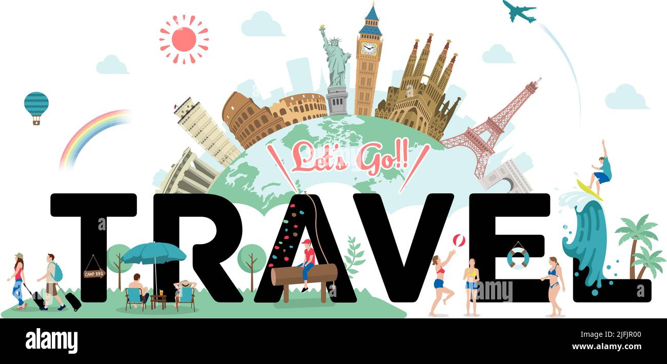 Andiamo illustrazione di banner vettoriale di viaggio Illustrazione Vettoriale