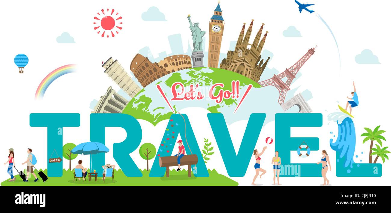 Andiamo illustrazione di banner vettoriale di viaggio Illustrazione Vettoriale