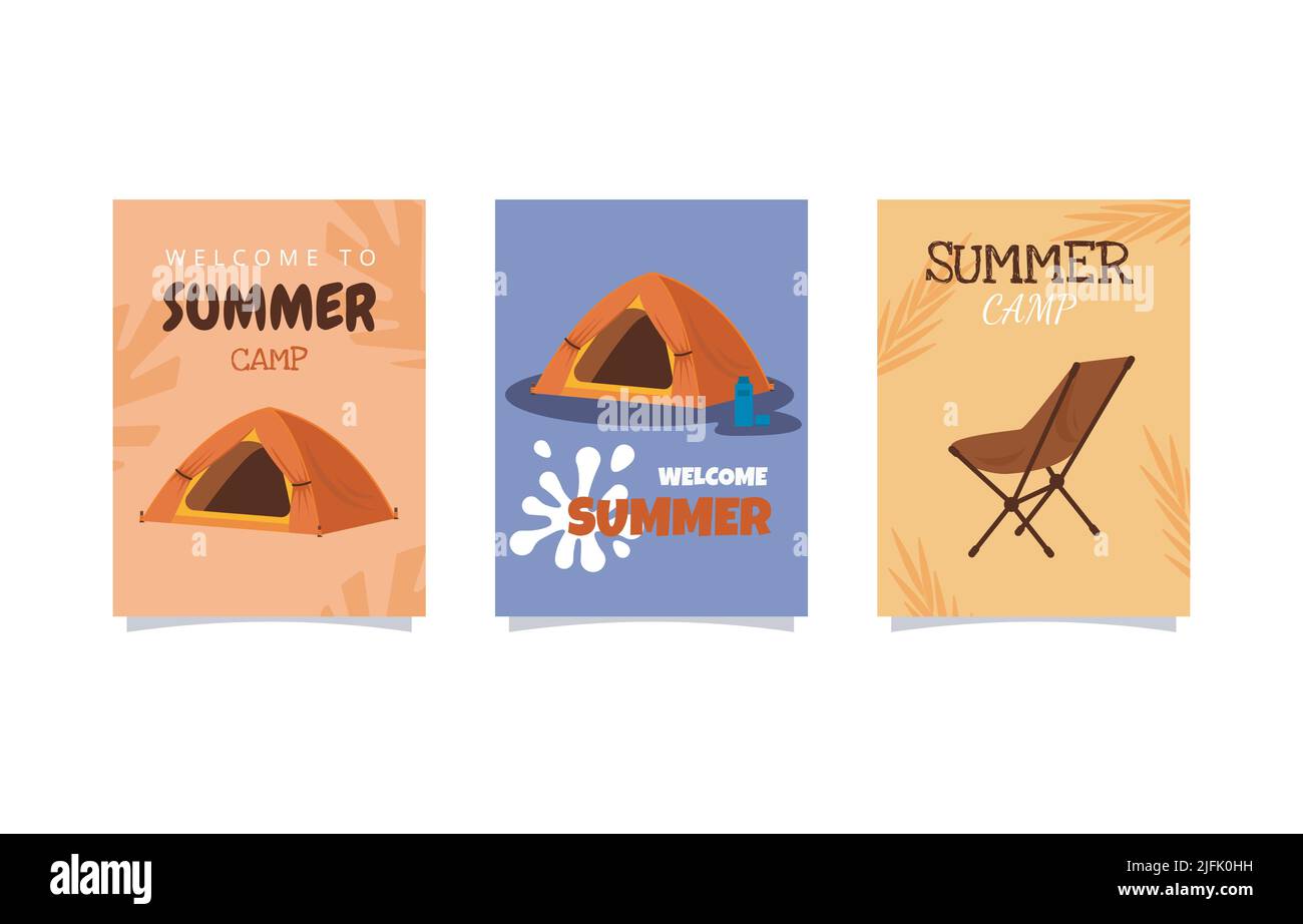 Modello carta semplice camping Tent ora estiva Illustrazione Vettoriale