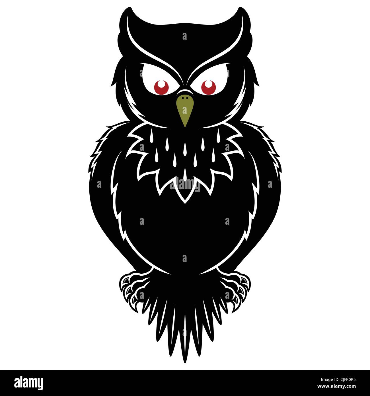 Disegno vettoriale di gufo nero, uccello notturno di preda di penna nera Illustrazione Vettoriale