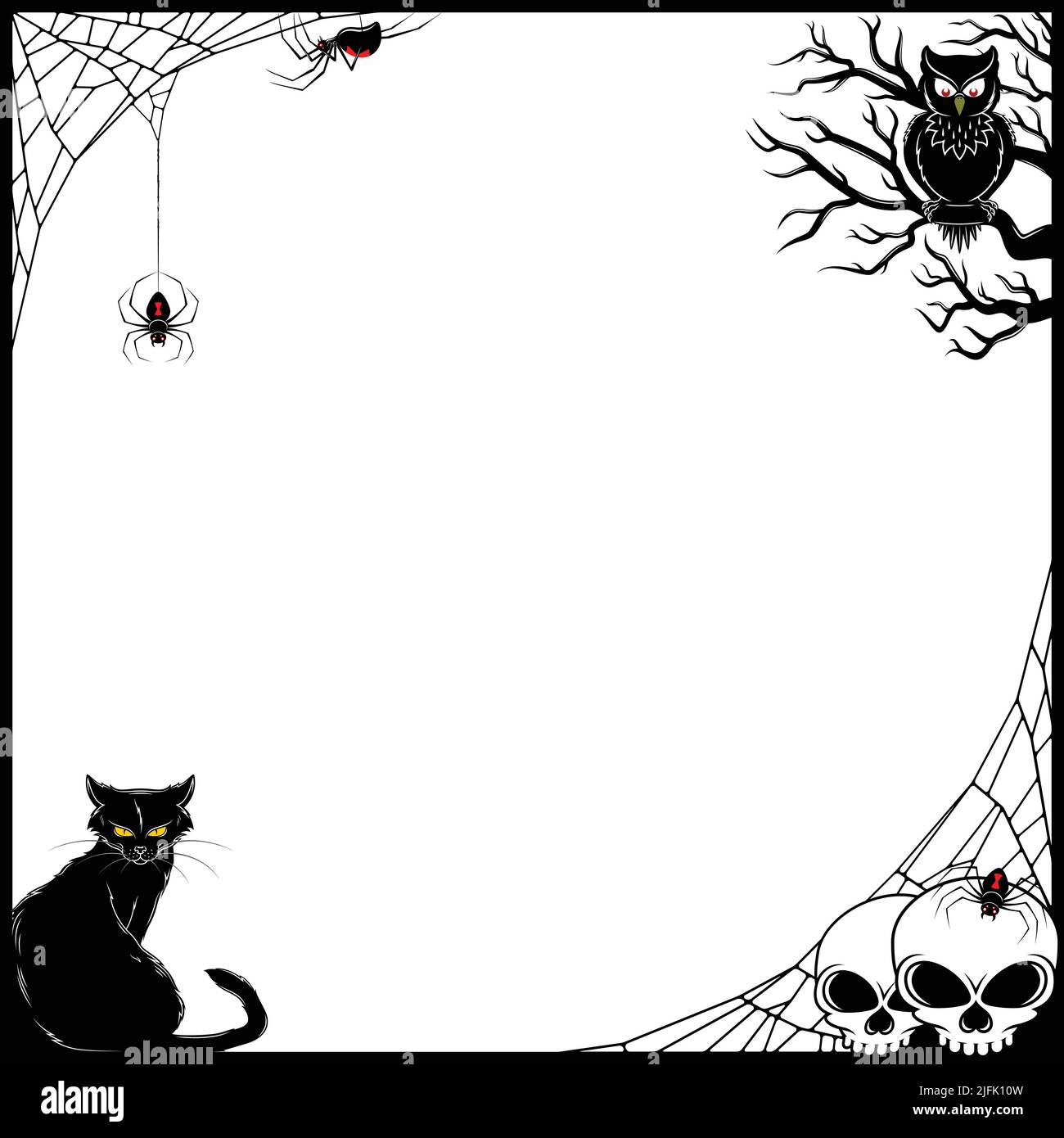 Telaio vettoriale per con elementi caratteristici di Halloween con pipistrelli, ragni e teschi Illustrazione Vettoriale