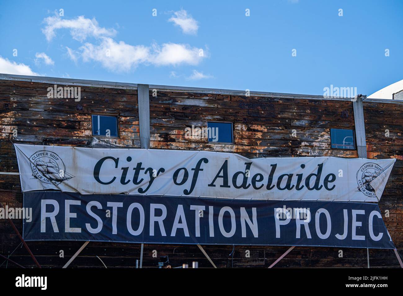 4 luglio 2022: Restauro della nave Clipper City of Adelaide, costruita a Sunderland, Inghilterra, e lanciata il 7 maggio 1864. Adelaide, Australia Foto Stock