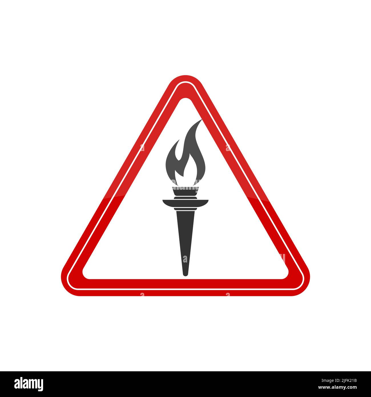 Icona torcia.triangolare di una torcia che brucia. Un cartello per siti Web e applicazioni. Stile piatto Illustrazione Vettoriale