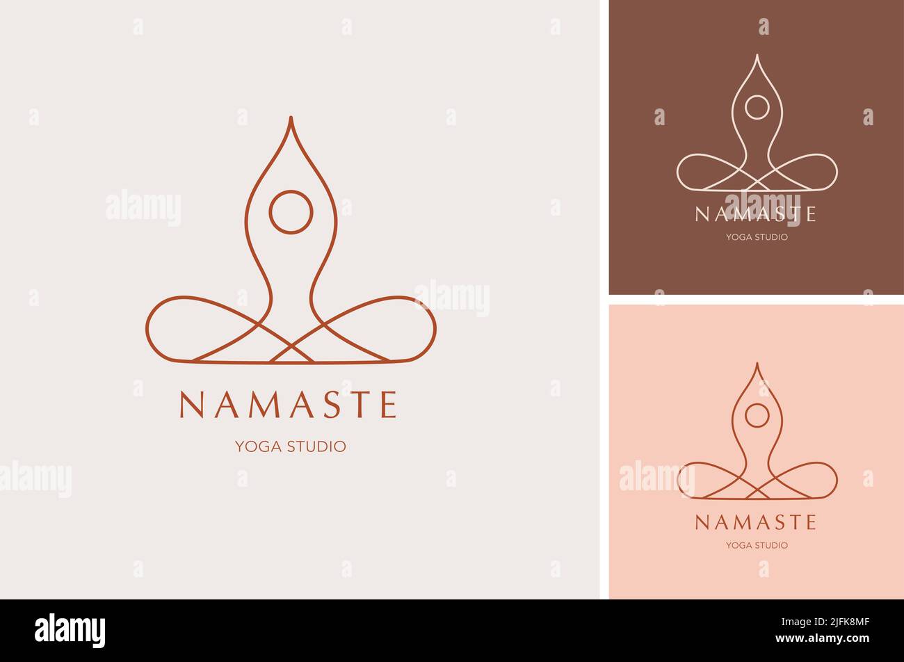 Collezione di logo Yoga, Zen e meditazione, icone lineari ed elementi. Illustrazioni minimaliste in stile bohémien in colori pastello Illustrazione Vettoriale