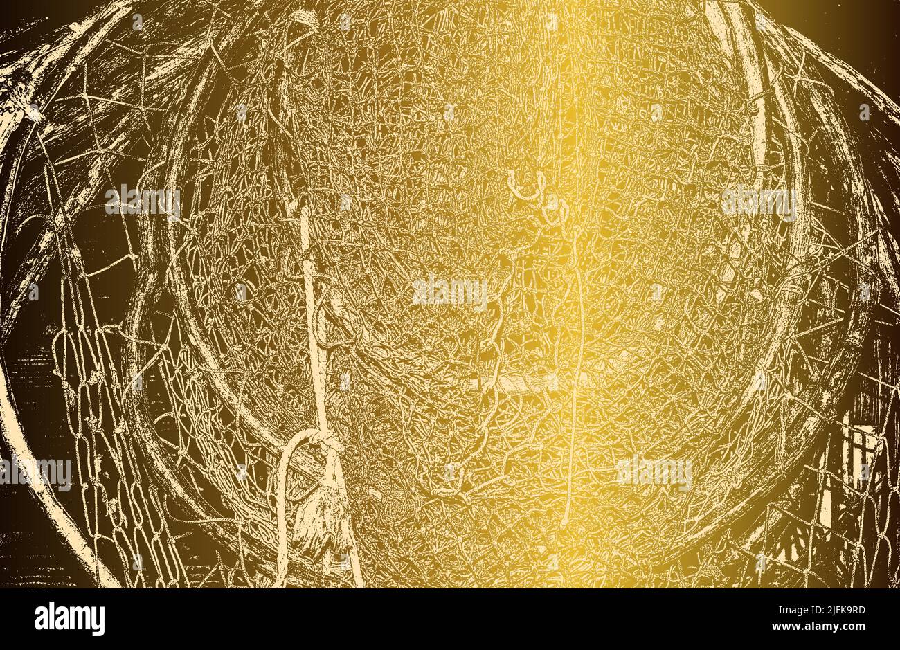 Lussuoso sfondo in metallo dorato con corde in difficoltà, rete da pesca, tessuto a rete. Illustrazione vettoriale Illustrazione Vettoriale