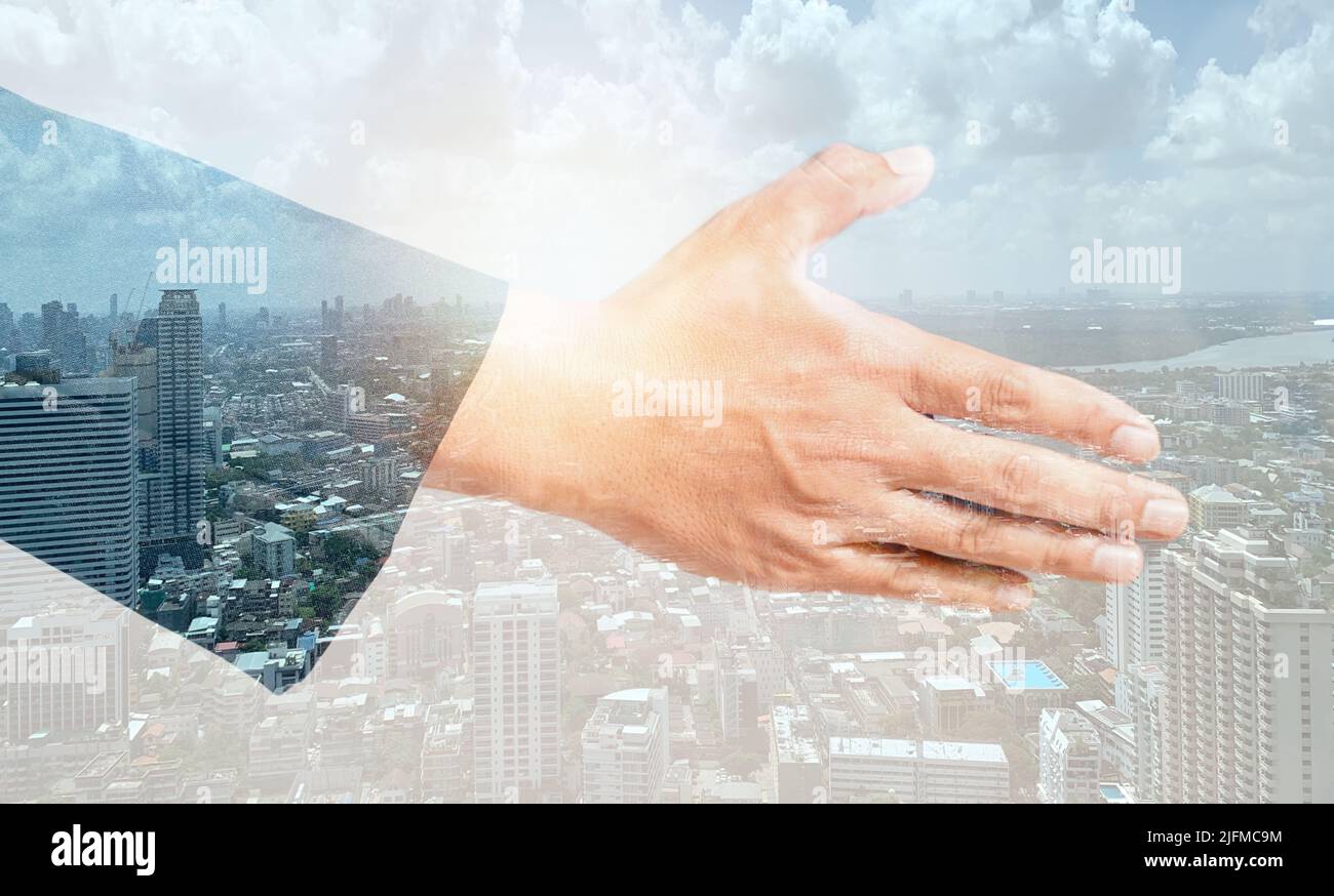 accordo di cooperazione tra imprese a doppia esposizione e costruzione commerciale tra imprese Foto Stock