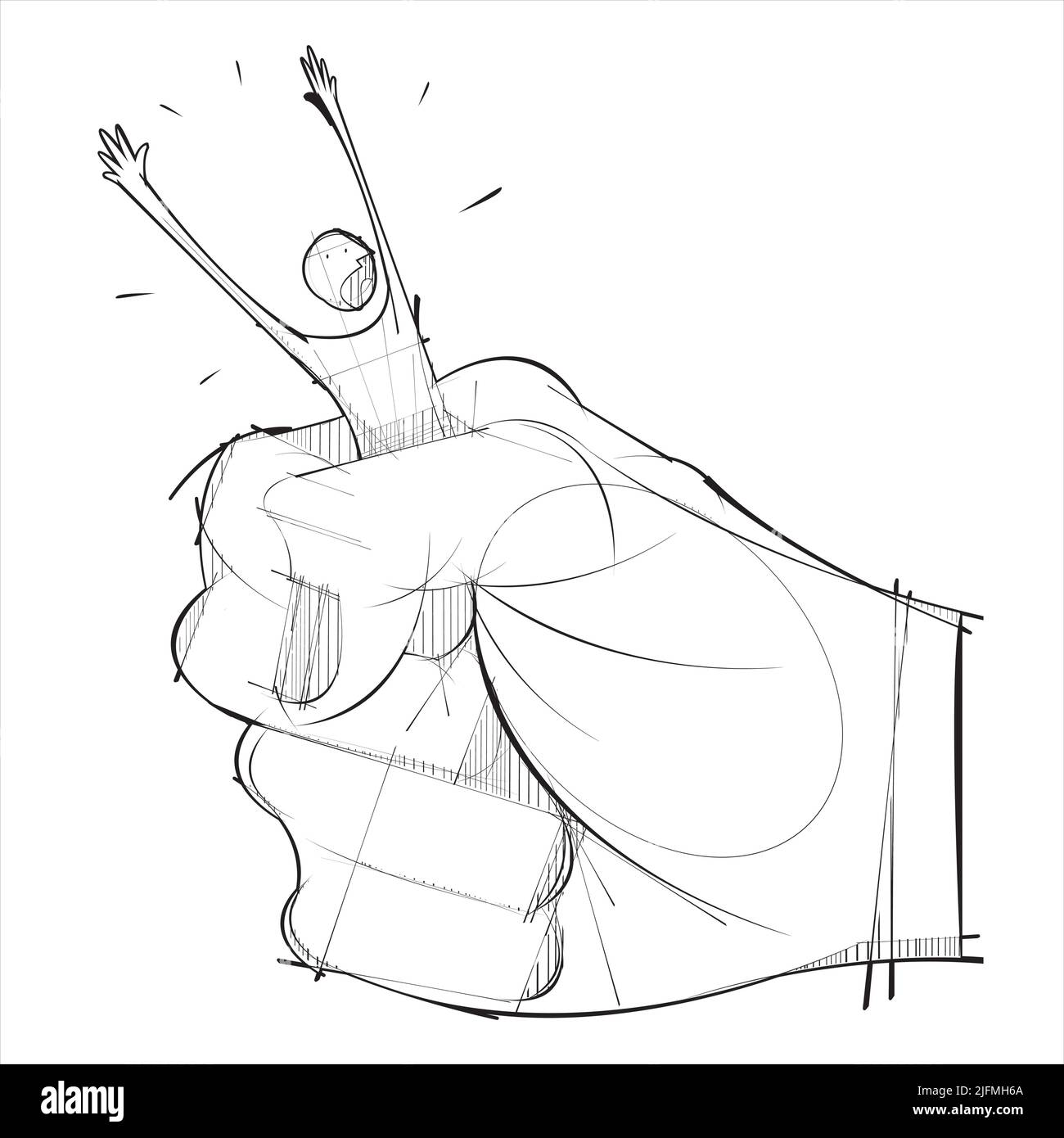 Uomo schiacciato da una mano gigante Illustrazione Vettoriale