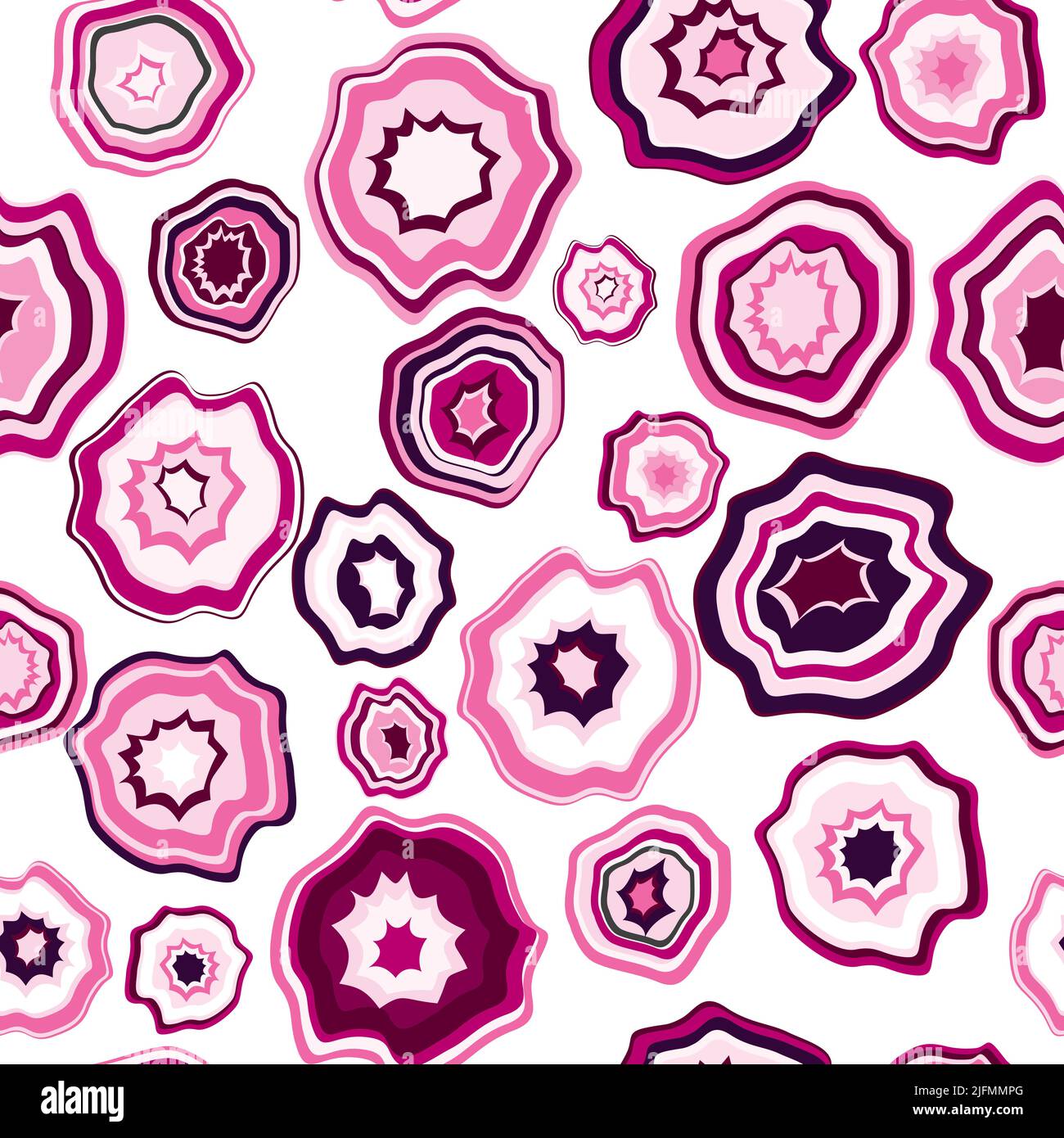 Motivo senza cuciture con collezione di pietre in agata rosa stilizzata su sfondo bianco Illustrazione Vettoriale