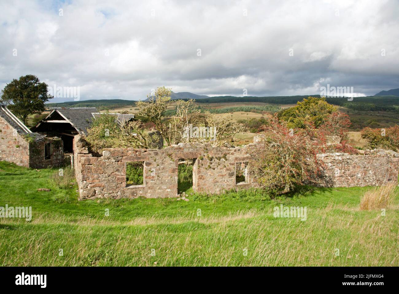 I resti derelitti di Moss Farm a Machrie Moor l'isola di Arran North Ayrshire Scozia Foto Stock