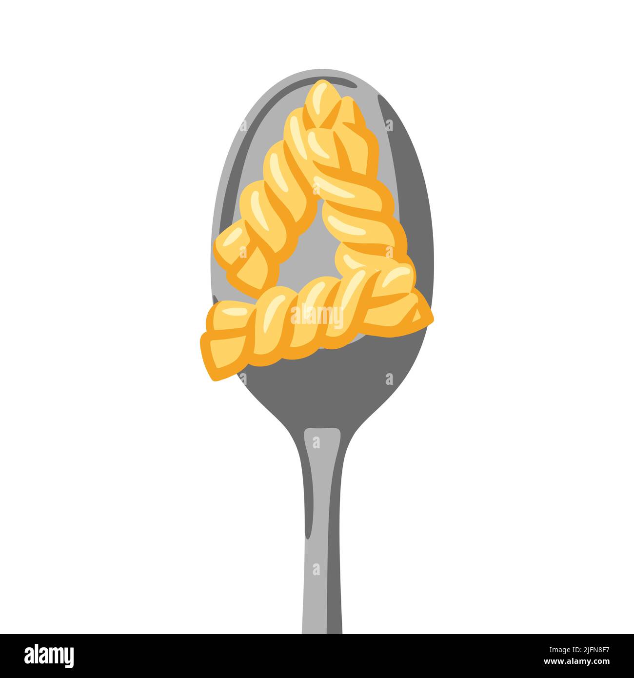 Illustrazione della pasta italiana sul cucchiaio. Immagine culinaria per il menu di caffè e ristoranti. Illustrazione Vettoriale