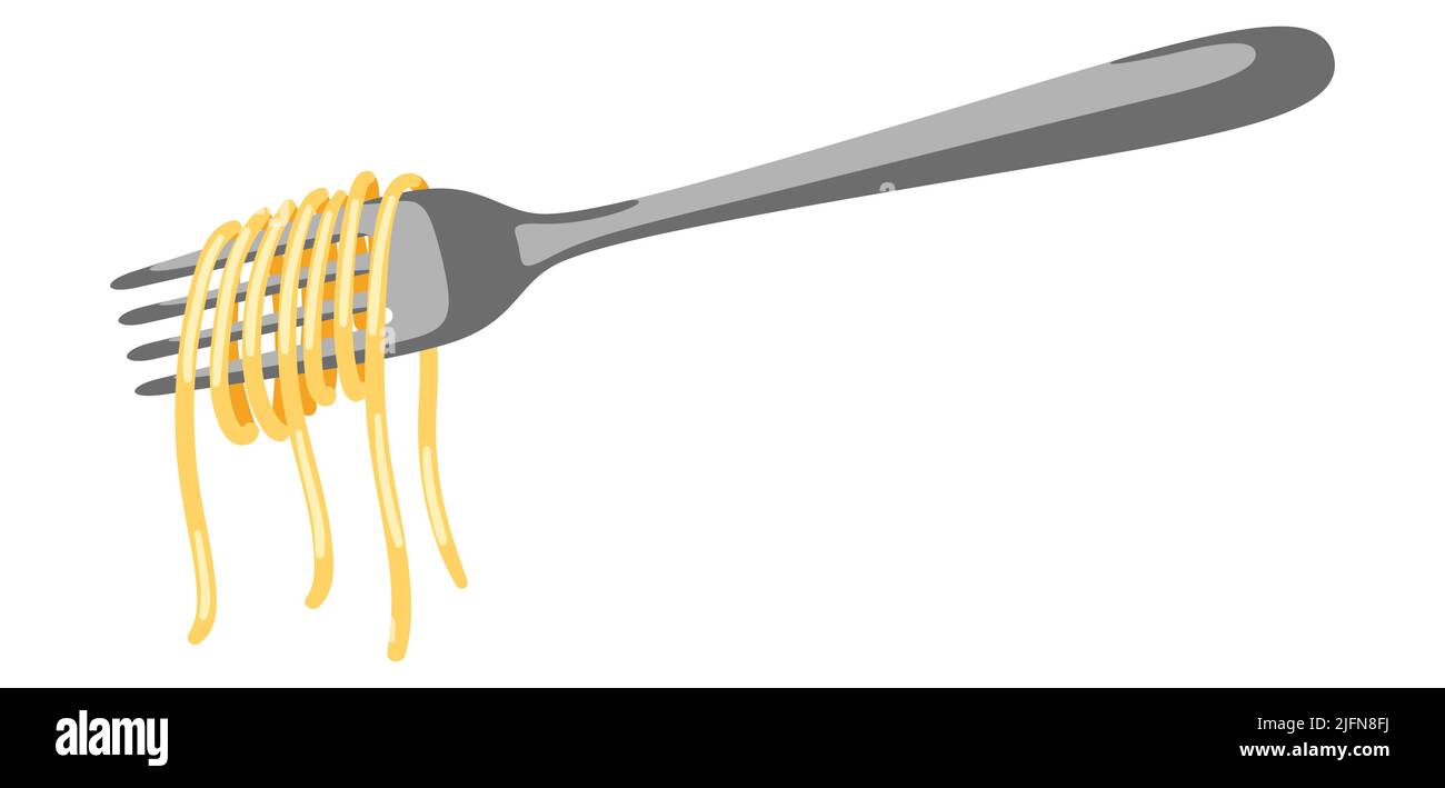 Illustrazione degli spaghetti di pasta italiana sulla forchetta. Immagine culinaria per il menu di caffè e ristoranti. Illustrazione Vettoriale