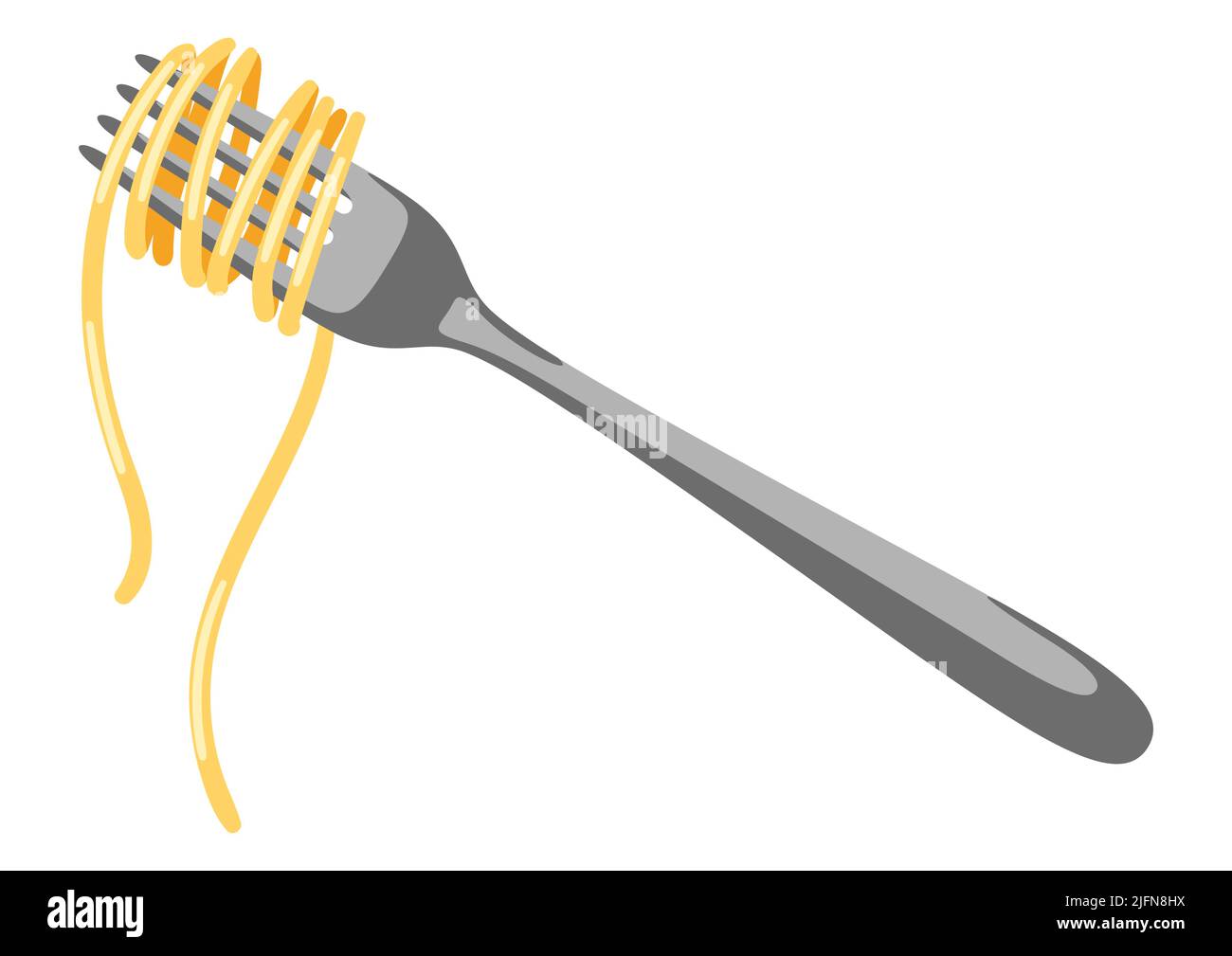 Illustrazione degli spaghetti di pasta italiana sulla forchetta. Immagine culinaria per il menu di caffè e ristoranti. Illustrazione Vettoriale