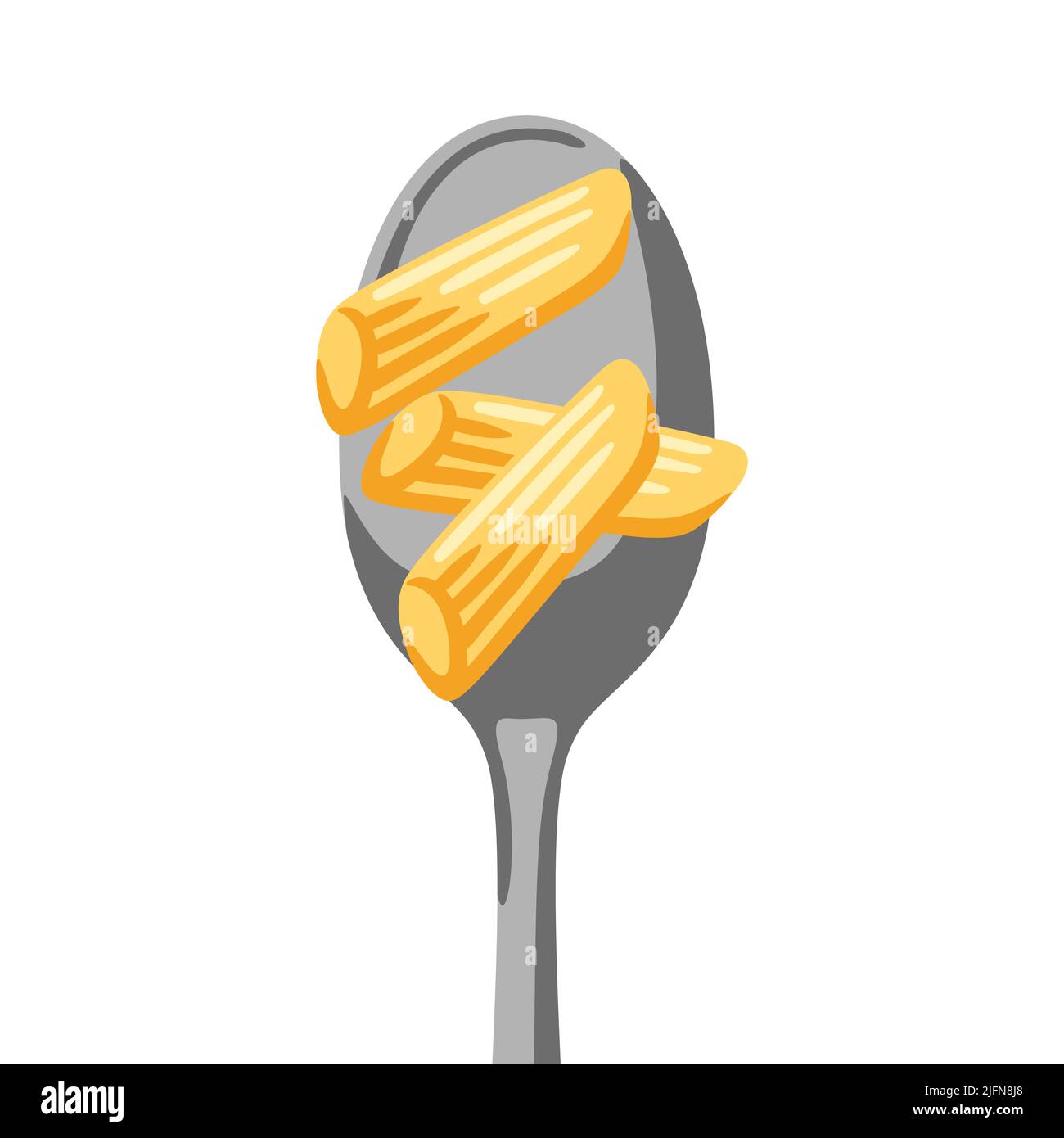 Illustrazione della pasta italiana sul cucchiaio. Immagine culinaria per il menu di caffè e ristoranti. Illustrazione Vettoriale