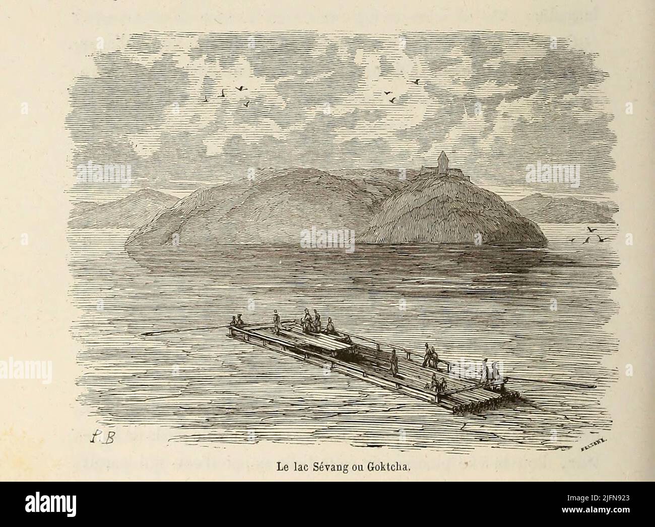 Lago Sevang (Sevan) o Gokcha dal libro Lettres sur le Caucase et la Crimée : ouvrage arricchi de trente vignettes dessinées d'après nature et d'une carte dressée au Dépôt topographique de la guerre à Saint-Pétersbourg [lettere sul Caucaso e la Crimea: Opera arricchita con trenta vignette tratte dalla natura e una mappa elaborata al Topographic War Depot di San Pietroburgo] di Floriant Gille, anno di pubblicazione 1859 Editore Parigi : Gide Foto Stock