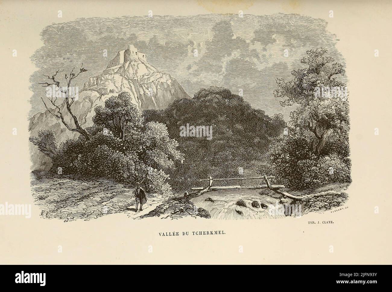 Valee du Tcherknel del libro Lettres sur le Caucase et la Crimée : ouvrage arricchi de trente vignettes dessinées d'après nature et d'une carte dressée au Dépôt topographique de la guerre à Saint-Pétersbourg [lettere sul Caucaso e la Crimea: Opera arricchita con trenta vignette tratte dalla natura e una mappa elaborata al Topographic War Depot di San Pietroburgo] di Floriant Gille, anno di pubblicazione 1859 Editore Parigi : Gide Foto Stock