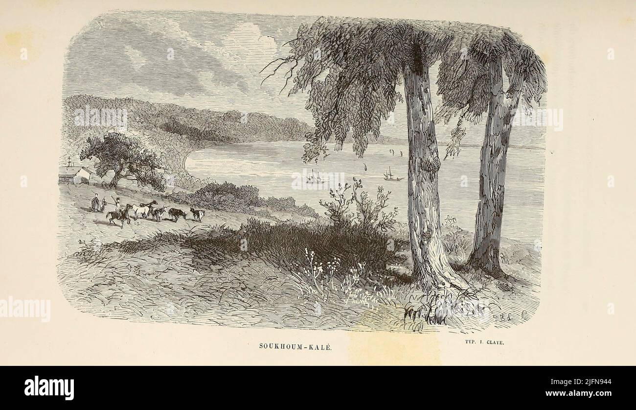 Soukhoun - Kale del libro Lettres sur le Caucase et la Crimée : ouvrage arricchi de trente vignettes dessinées d'après nature et d'une carte dressée au Dépôt topographique de la guerre à Saint-Pétersbourg [lettere sul Caucaso e la Crimea: Opera arricchita con trenta vignette tratte dalla natura e una mappa elaborata al Topographic War Depot di San Pietroburgo] di Floriant Gille, anno di pubblicazione 1859 Editore Parigi : Gide Foto Stock