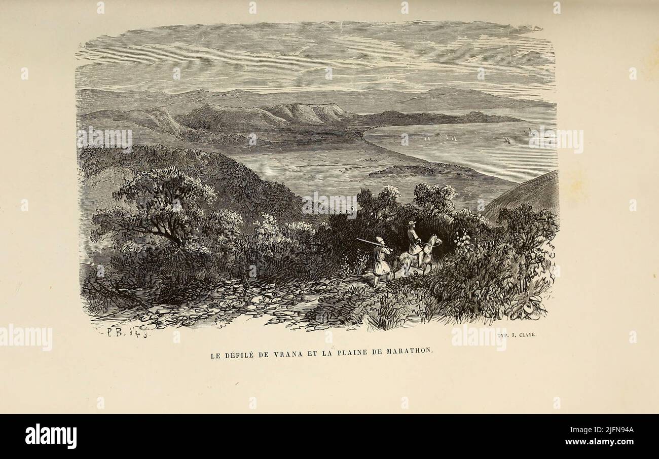 Le defile de Varna et la plaine de Marathon dal libro Lettres sur le Caucase et la Crimée : ouvrage arricchi de trente vignettes dessinées d'après nature et d'une carte dressée au Dépôt topographique de la guerre à Saint-Pétersbourg [lettere sul Caucaso e la Crimea: Opera arricchita con trenta vignette tratte dalla natura e una mappa elaborata al Topographic War Depot di San Pietroburgo] di Floriant Gille, anno di pubblicazione 1859 Editore Parigi : Gide Foto Stock