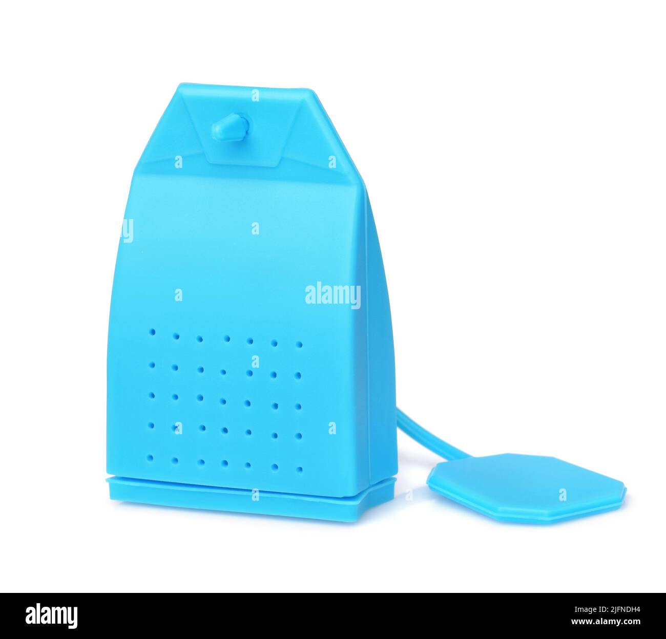 Sacchetto per infusore di tè in silicone blu isolato su bianco Foto Stock