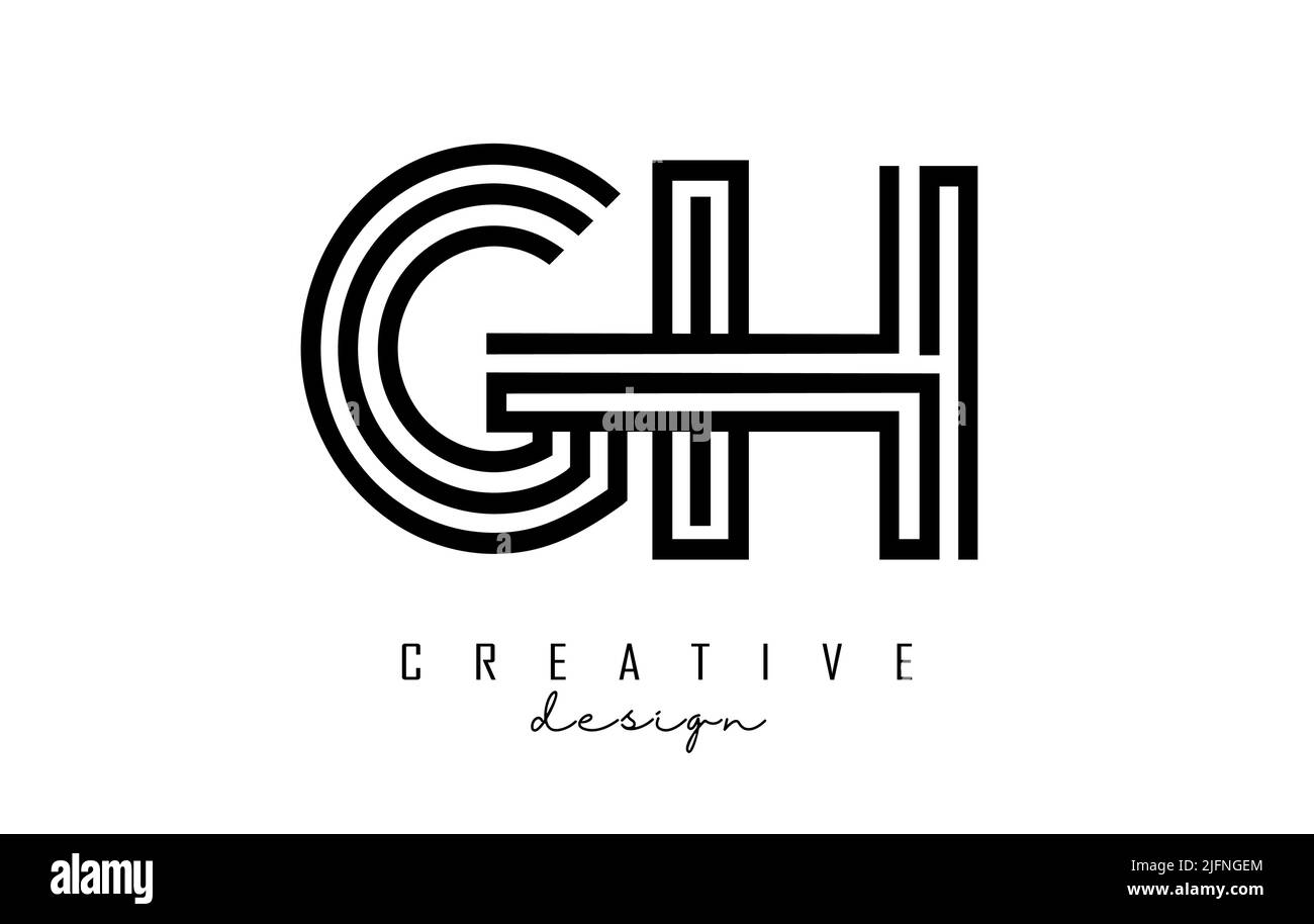 Profilo logo GH g h lettera con linee unite. Lettere con tipografia geometrica e a linee. Illustrazione di Creative Vector con lettere. Illustrazione Vettoriale