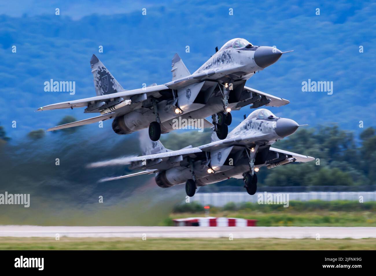 SLIAC / SLOVACCHIA - Agosto 3, 2019: Slovacco Air Force Mikoyan-Gurevich MiG-29come fulcro di aerei da caccia a display SIAF slovacca aria internazionale Fest 2019 Foto Stock